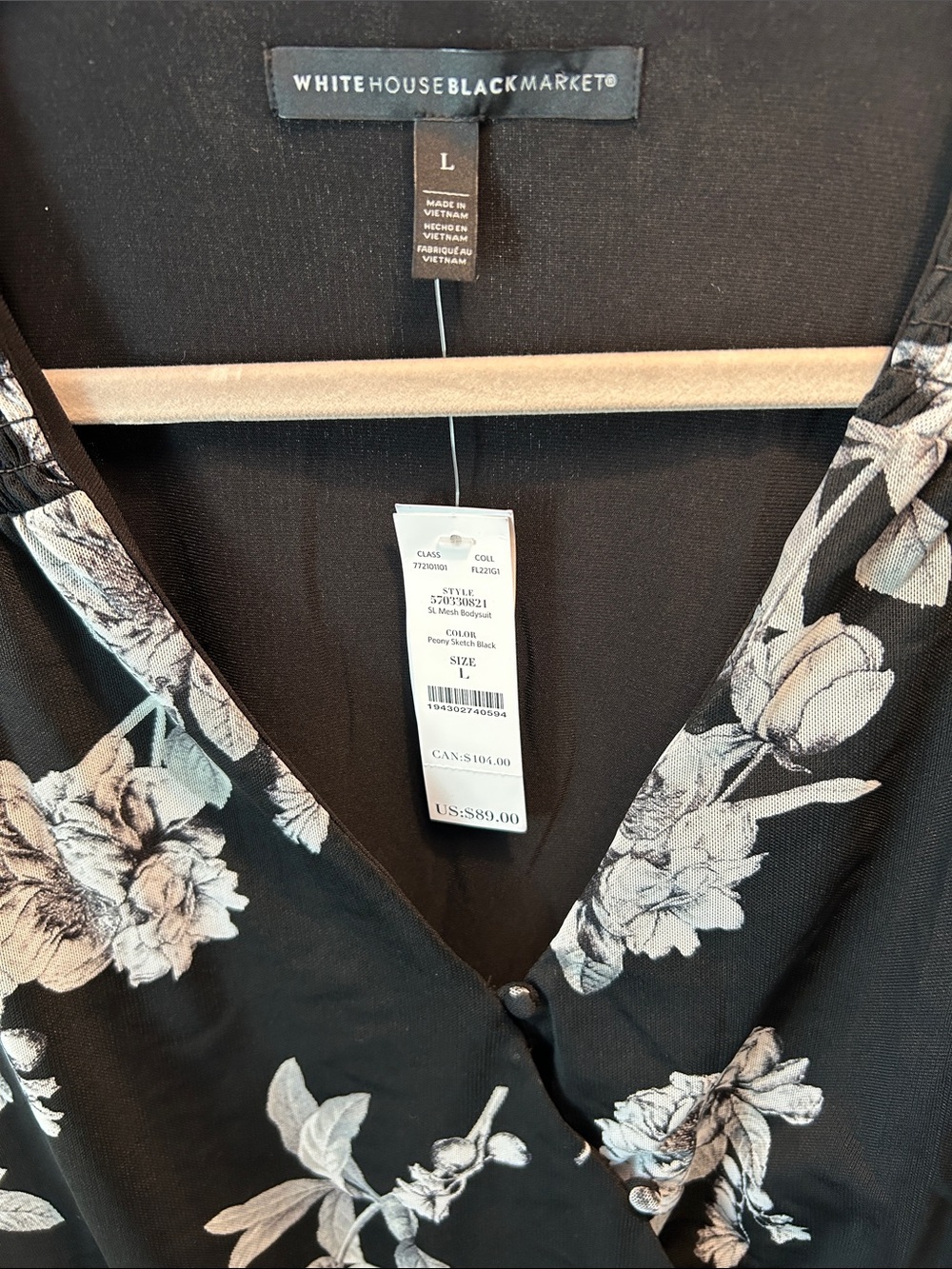 White House Black Market Black Floral Wrap Bodysuit - Picture 2 of 4